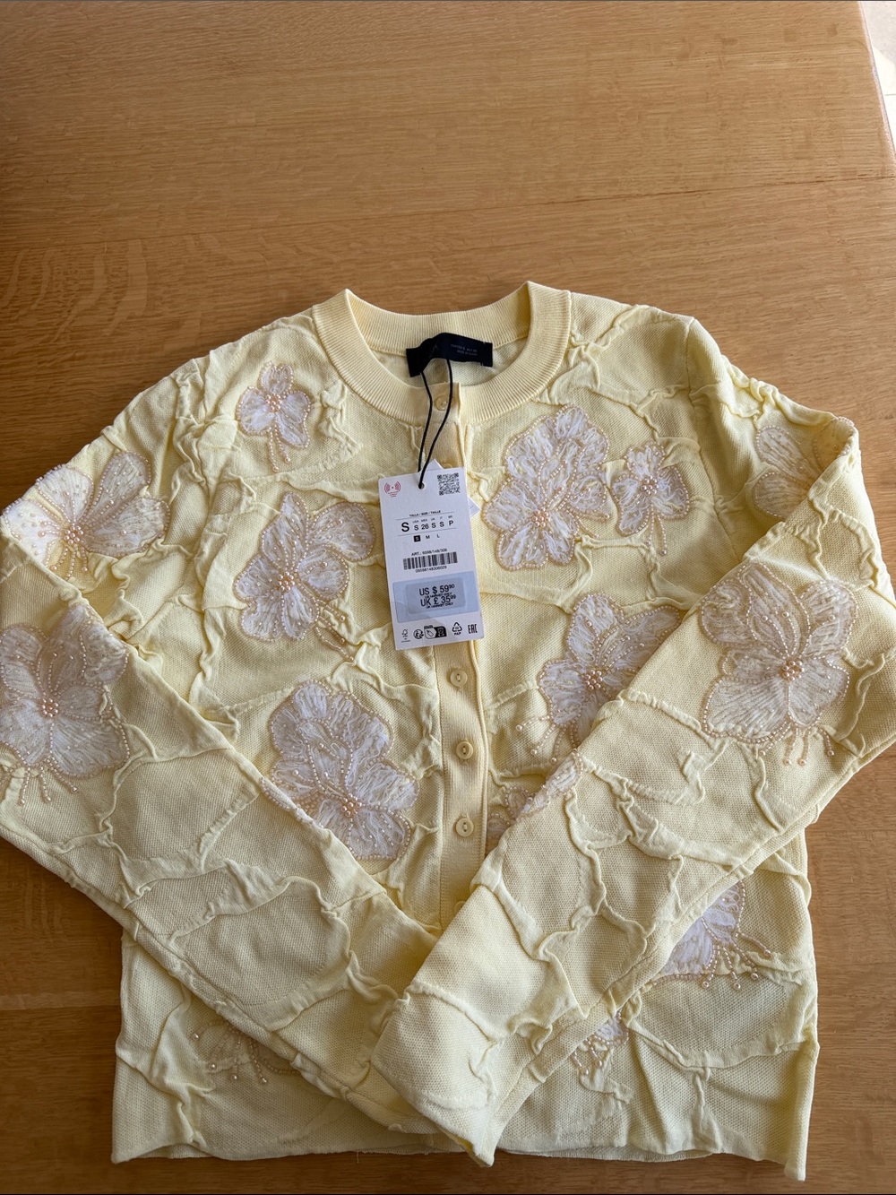 Zara Pale Yellow Floral Embroidered Cardigan Jacket